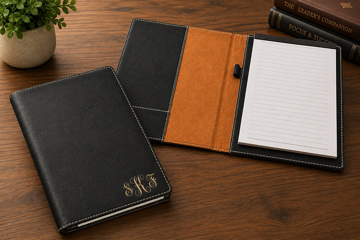 Black Small Portfolio & Notebook with Script Monogram