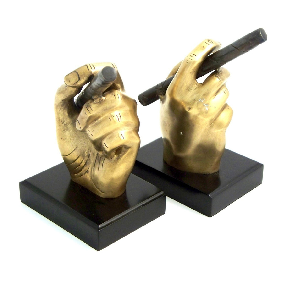 Gold Hand Holding a Cigar Bookends