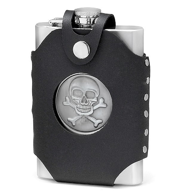 Skull & Cross Bones Flask With Holster - Executive Gift Shoppe