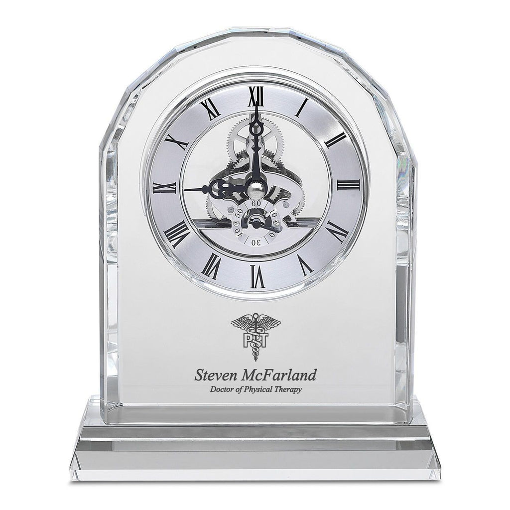 Physical Therapist Solid Crystal Personalized Quartz Clock With Arched Top