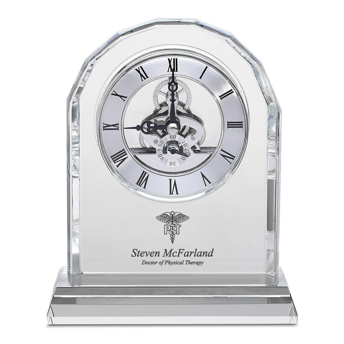 Physical Therapist Solid Crystal Personalized Quartz Clock With Arched Top
