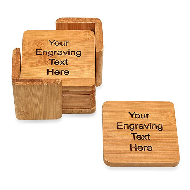 Personalized Square Bamboo Coaster Set