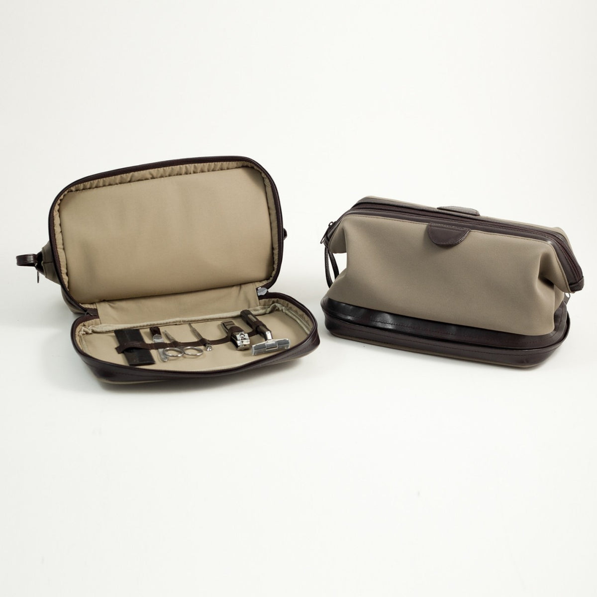 Ultra Suede & Brown Leather Toiletry Bag With Manicure Set