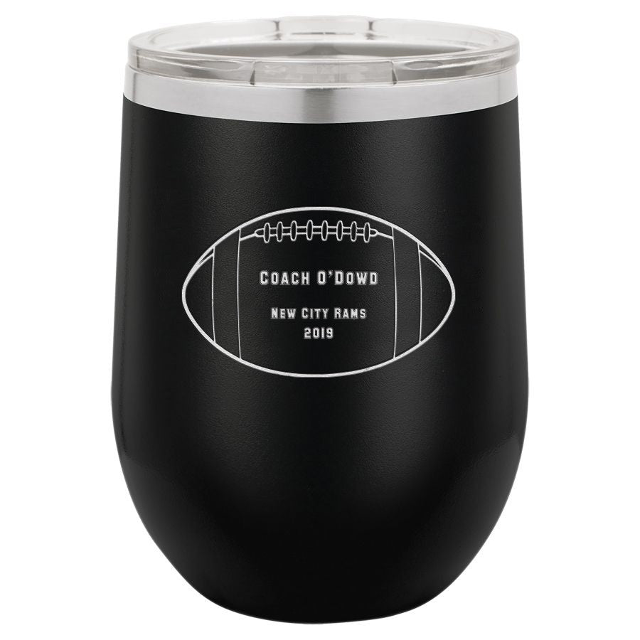 Football Coach's Black Insulated Stemless Wine Glass