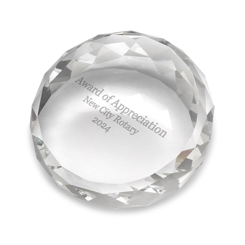 Laser Engraved Uneven Round Paperweight & Desktop Award with Faceted Edges