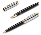 Personalized Black & Gold Dual Pen Set With Cherry Finished Box