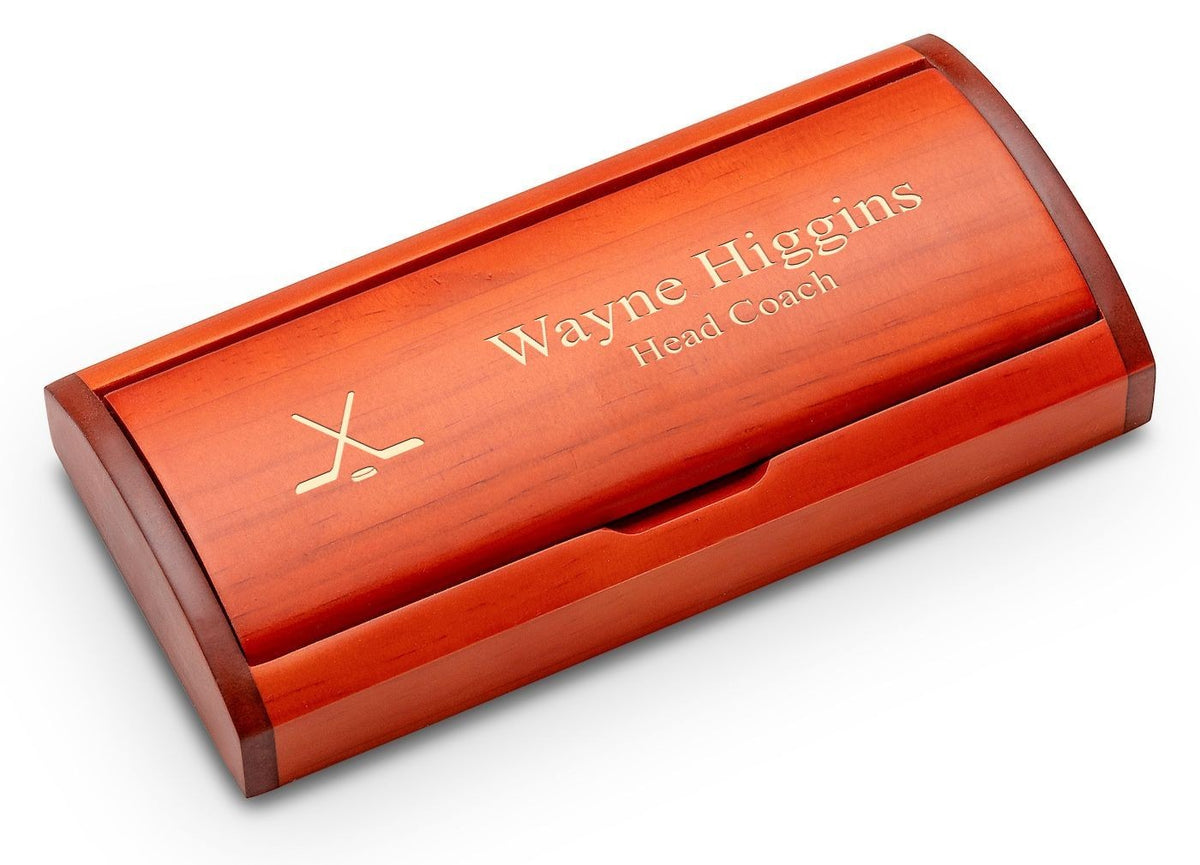 Hockey Theme Diamond Cut Personalized Ballpoint Pen with Wood Box