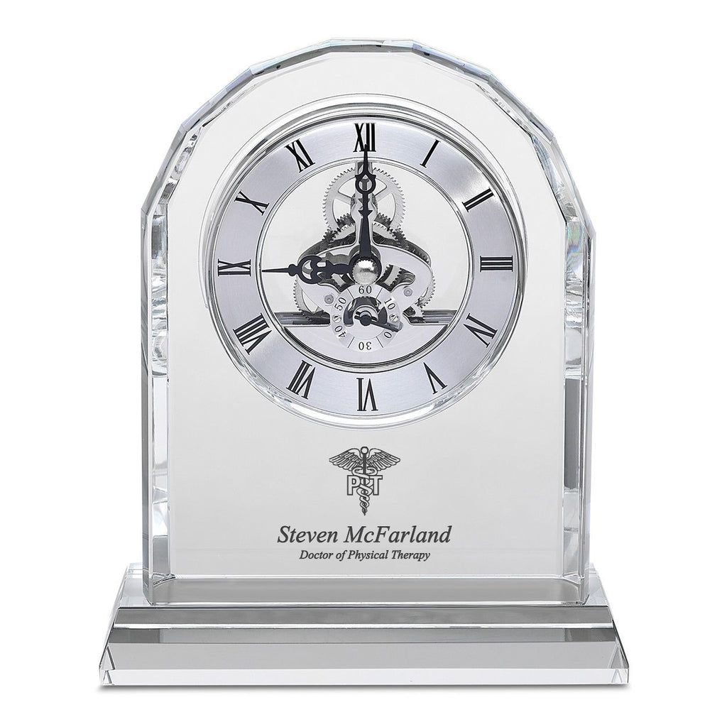 Physical Therapist Solid Crystal Personalized Quartz Clock With Arched Top