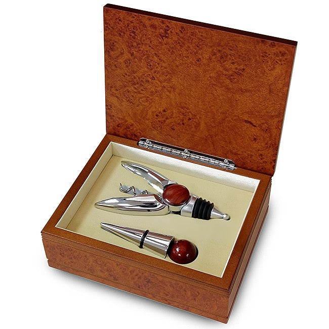 Silver & Rosewood Wine Opener & Stopper Set