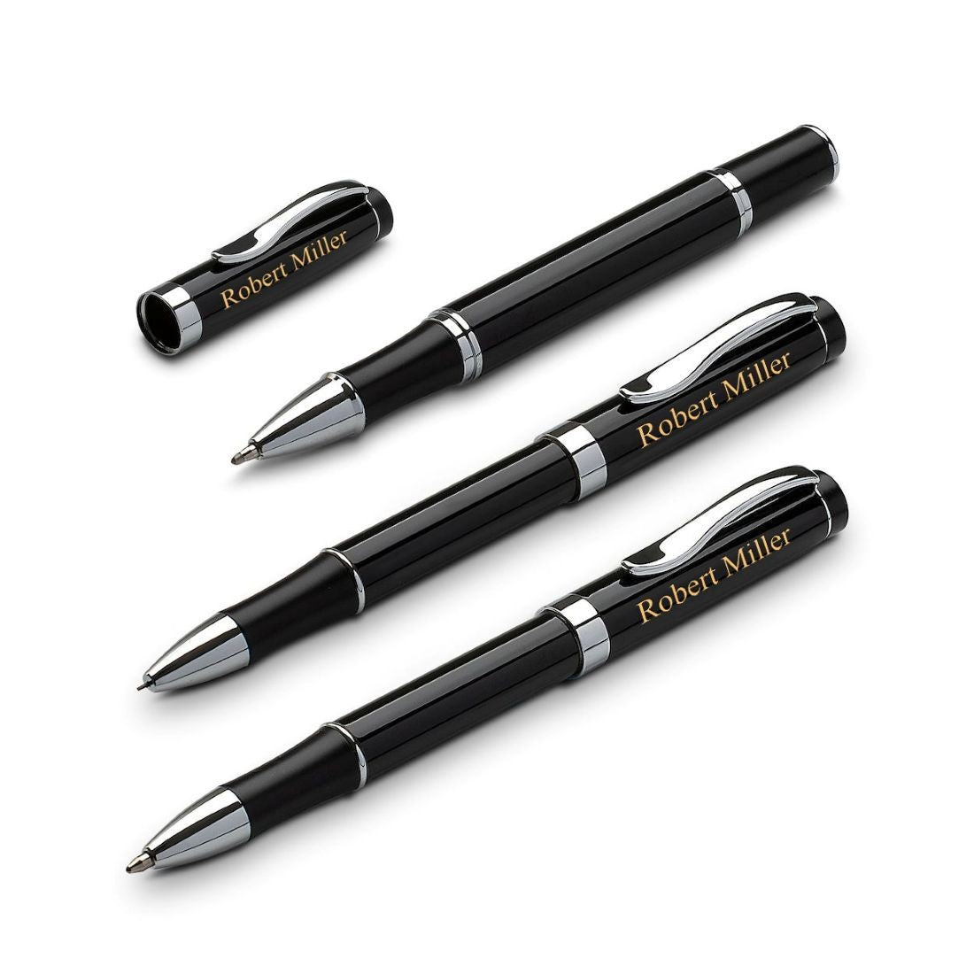 Laser Engraved Three Piece Black & Silver Pen & Pencil Gift Set