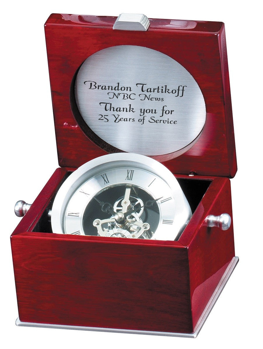 Rosewood & Silver Personalized Chest Clock
