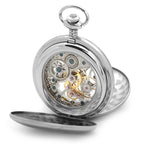 Brushed Stainless Steel Mechanical Pocket Watch & Chain - Executive Gift Shoppe