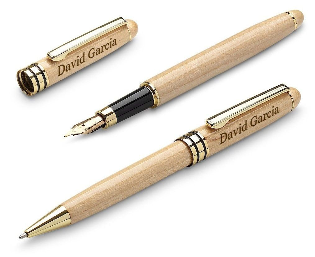 Personalized Maple Wood Ballpoint Pen & Fountain Pen Set