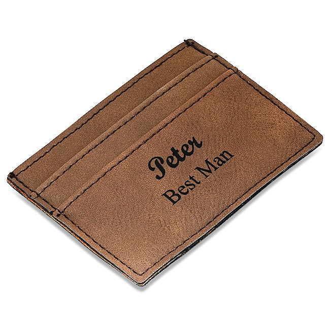 Personalized Brown Leatherette Money Clip & Credit Card Holder