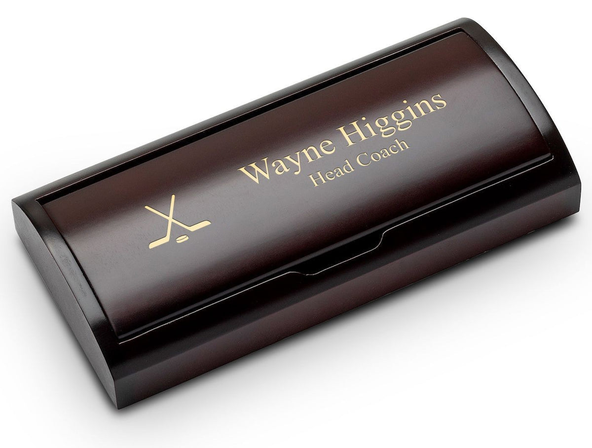 Hockey Themed Personalized Two Piece Pen Set with Wood Box