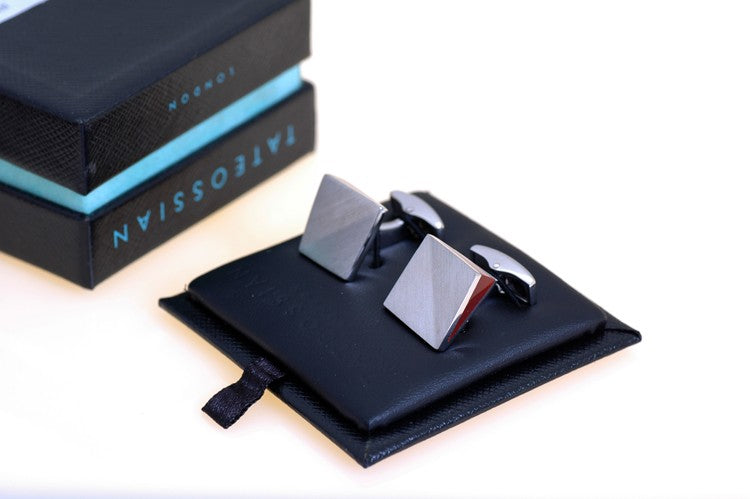 Silver Slant with Carnelian Inlay Cufflinks by Tateossian