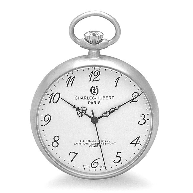 Open Face Engraved Charles Hubert Quartz Pocket Watch & Chain #3534 - Executive Gift Shoppe