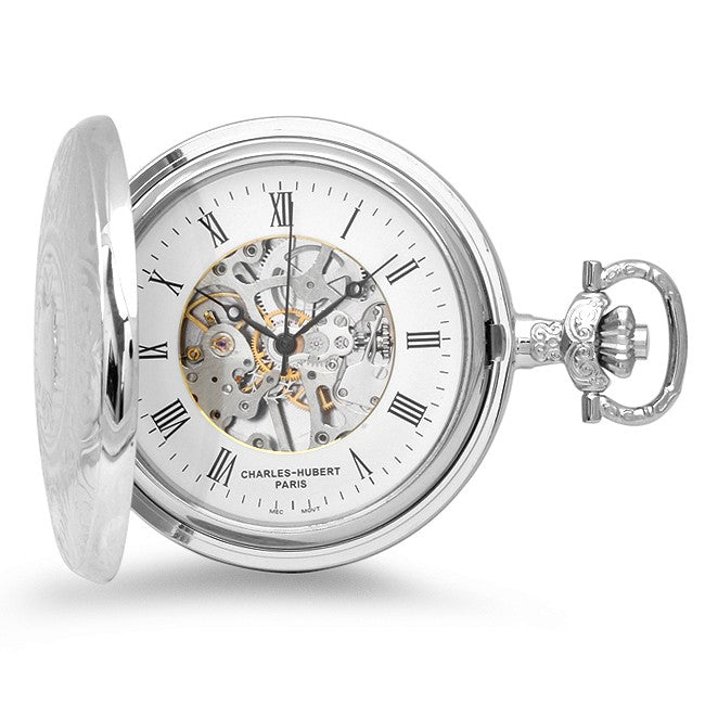 Silver Mechanical Charles Hubert Pocket Watch and Chain #3703 - Executive Gift Shoppe