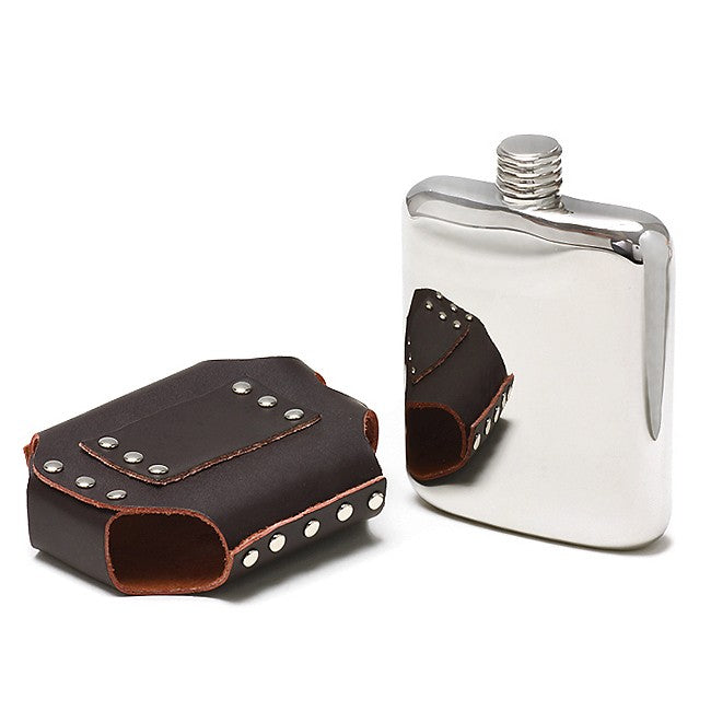 6 Ounce Flask With Leather Belt Holster - Executive Gift Shoppe