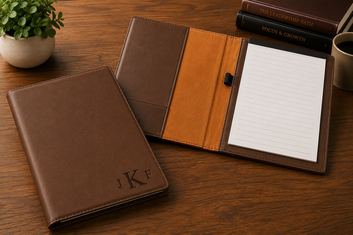 Brown Small Portfolio & Notebook with Roman Monogram