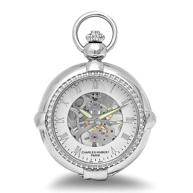Silver Mechanical Charles Hubert Pocket Watch & Chain #3847 - Executive Gift Shoppe
