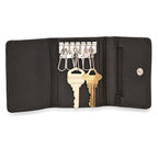 Black Leather Trifold Key Holder Wallet With Zipper Change Pouch