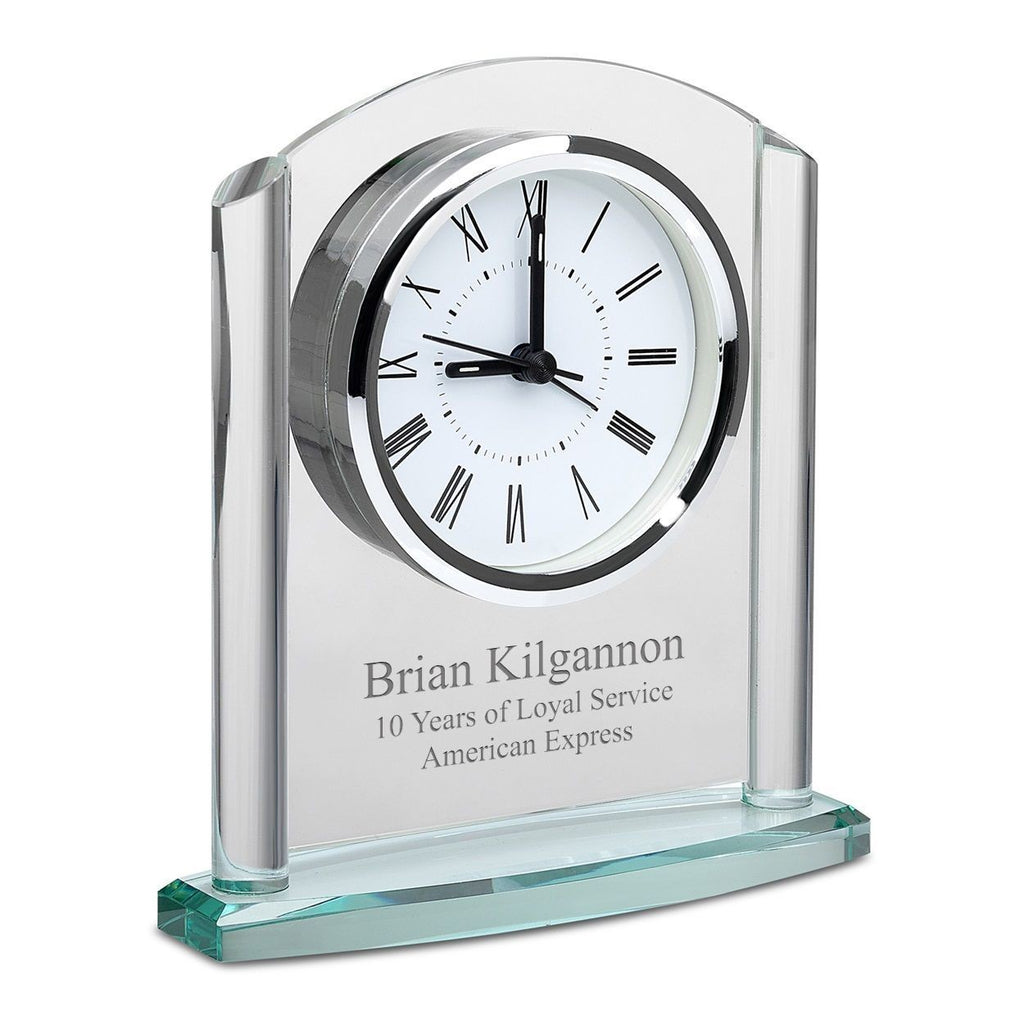 Arched Glass Personalized Desk Clock with Silver Finish Base