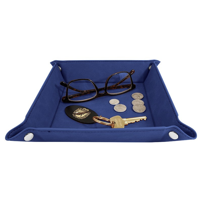 Personalized Blue & Silver Men's Valet Tray with Folding Snaps