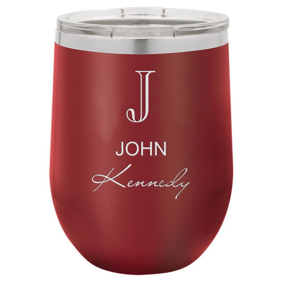 Full Name Monogram 12 Ounce Maroon Insulated Stemless Wine Glass
