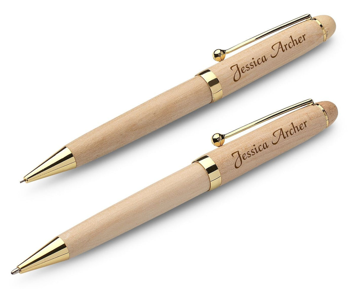 Personalized Maple Wood Pen and Pencil Set