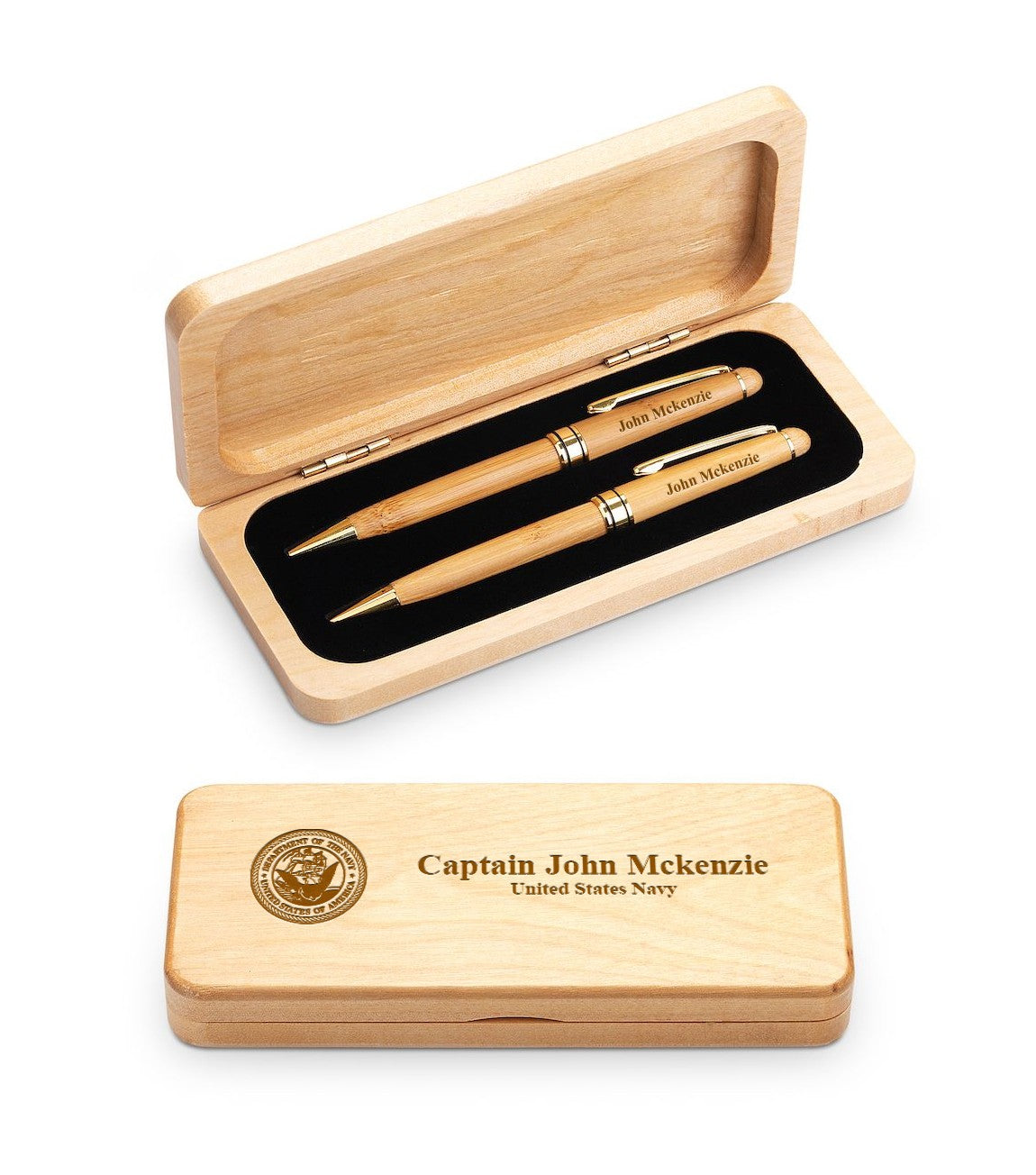 Elegance Collection Maple Wood Personalized Pen & Pencil Set for Navy
