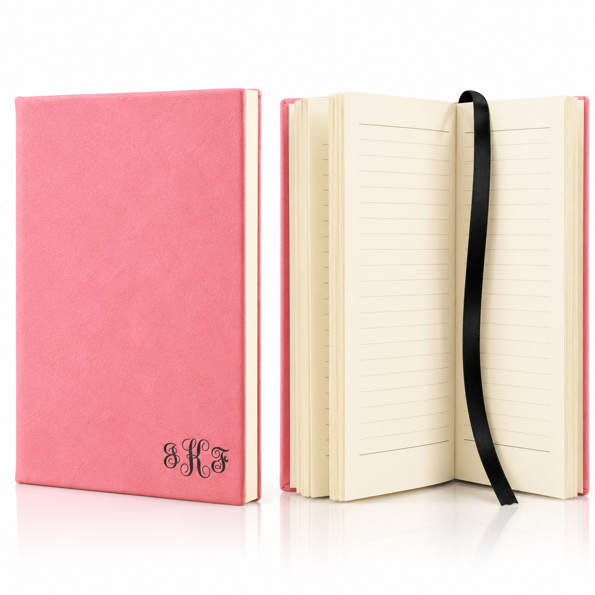Pink Journal with Black Satin Bookmark with Script Monogram