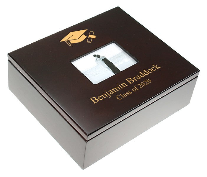 Graduate's Theme Laser Engraved Treasure Box with Photo Frame