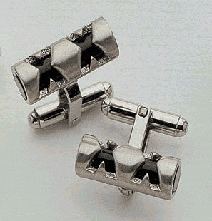 Industrial Onyx Tube Silver Tone Cufflinks
