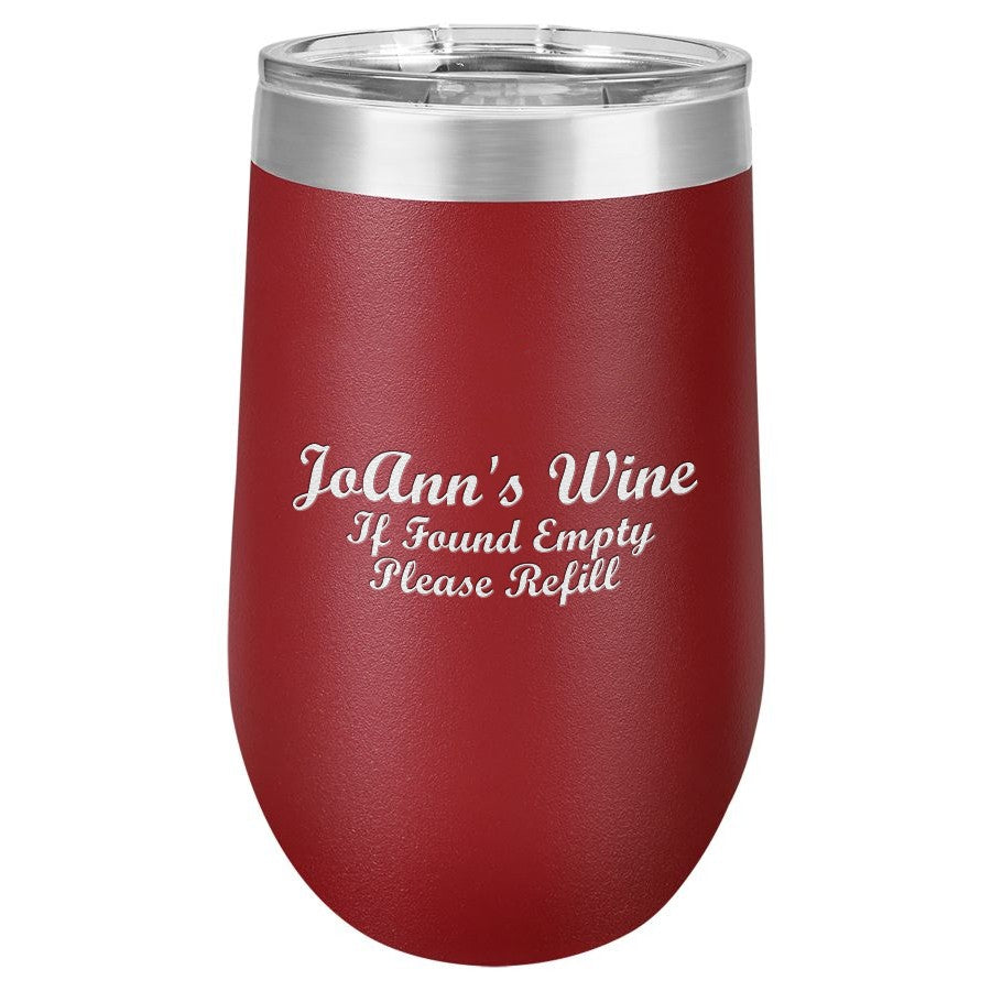 Personalized 16 Ounce Maroon Insulated Stemless Wine Glass