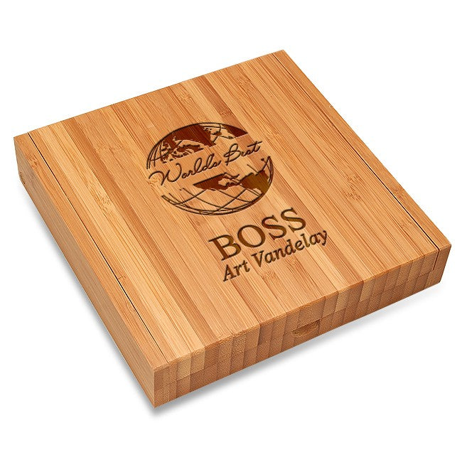 World's Best Boss Bamboo Cheese Set With Tools