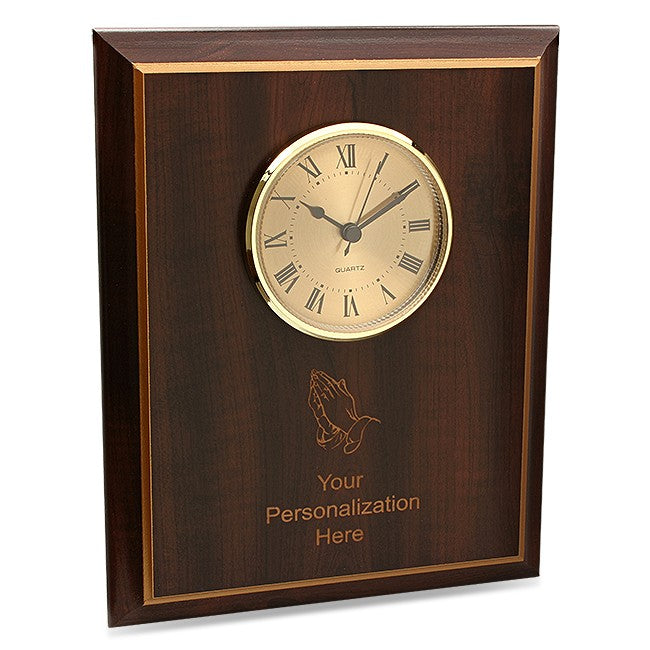 Praying Hands Cherry Wood Recognition Plaque with Clock