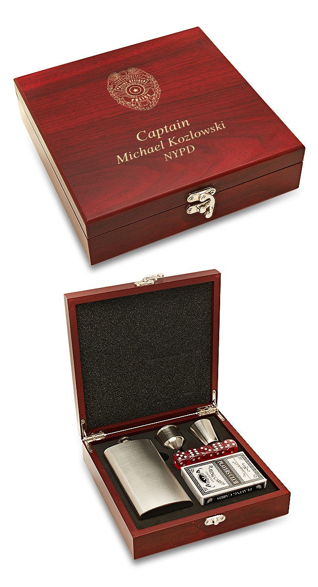 Personalized Police Officer's Flask & Gaming Set - Executive Gift Shoppe