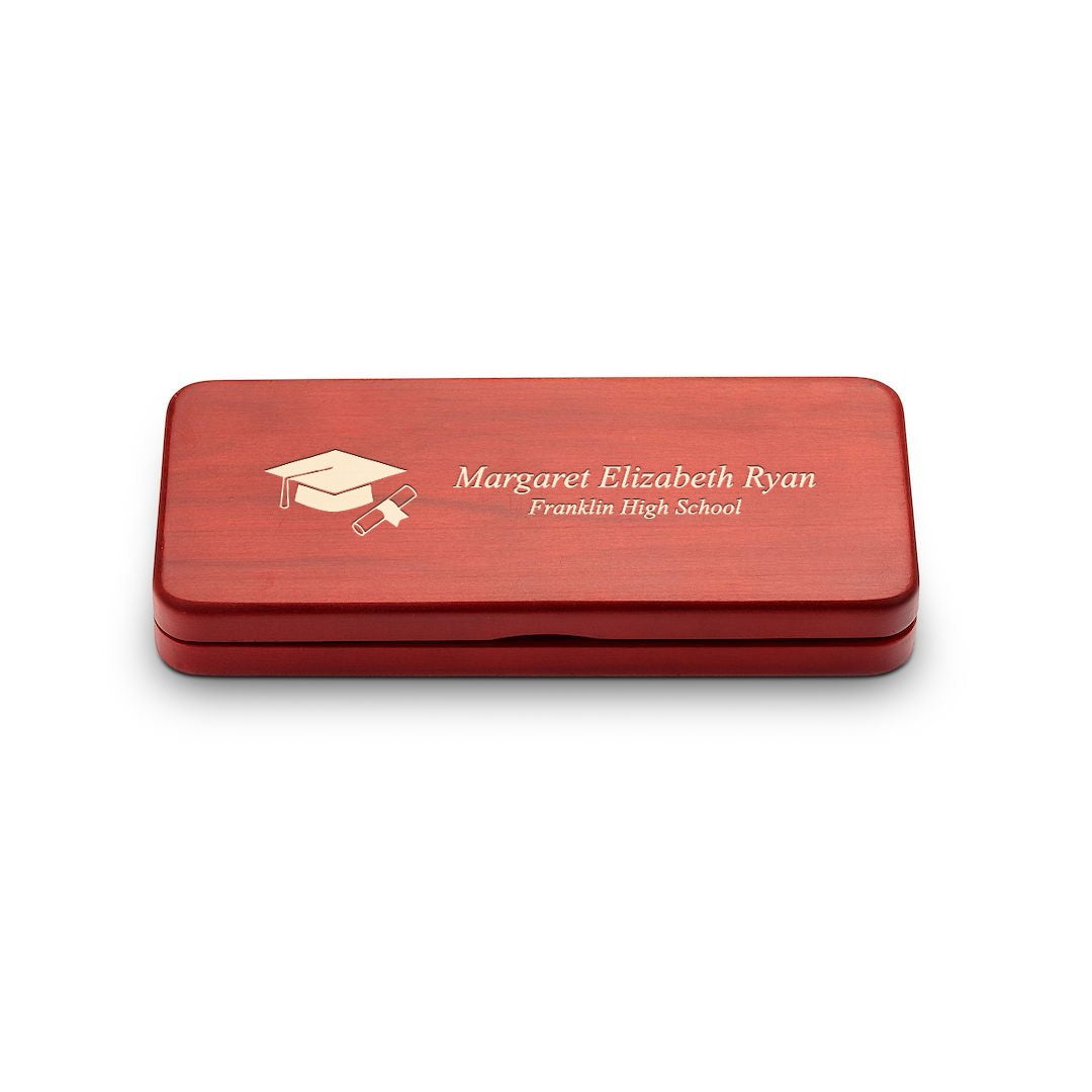 Graduation Cap & Gown Elegance Collection Cherry Finish Engraved Pen & Pencil Set