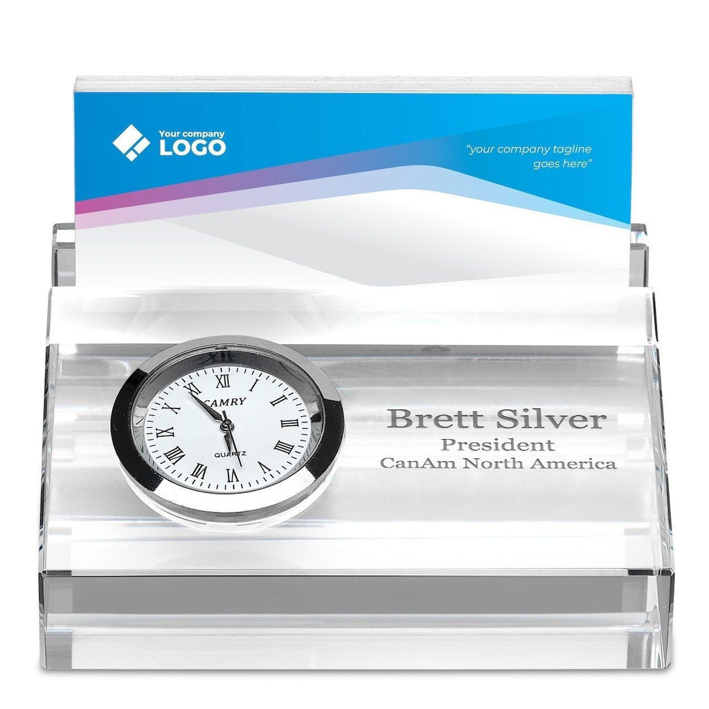 Personalized Crystal Business Card Holder & Desk Clock