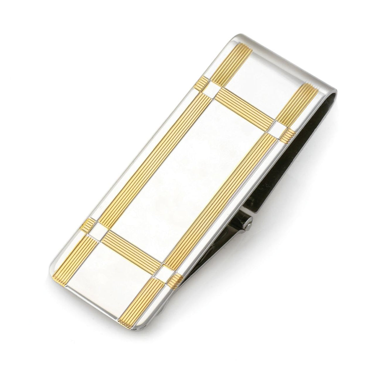 Sterling Silver & 14 Karat Gold Weave Design Hinged Money Clip - Executive Gift Shoppe