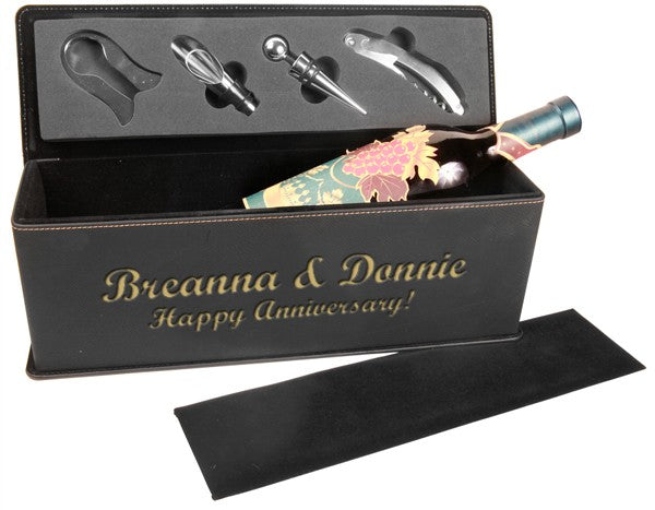 Personalized Black & Gold Wine Bottle Box With Tools