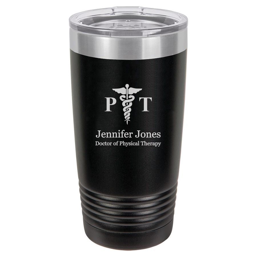 Physical Therapist Emblem 20 Ounce Black Polar Camel Travel Mug