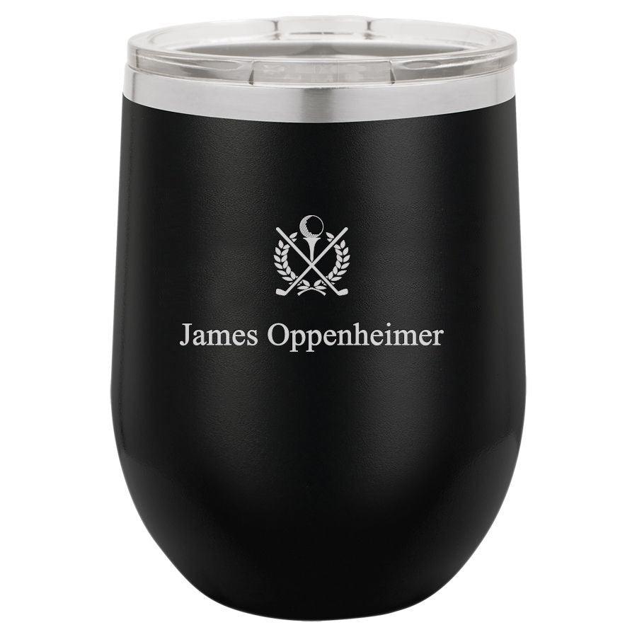 Crossing Golf Clubs Personalized 12 Ounce Black Insulated Stemless Wine Glass