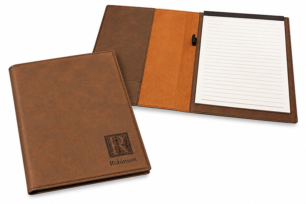 Initial Monogram Dark Brown Leatherette Portfolio