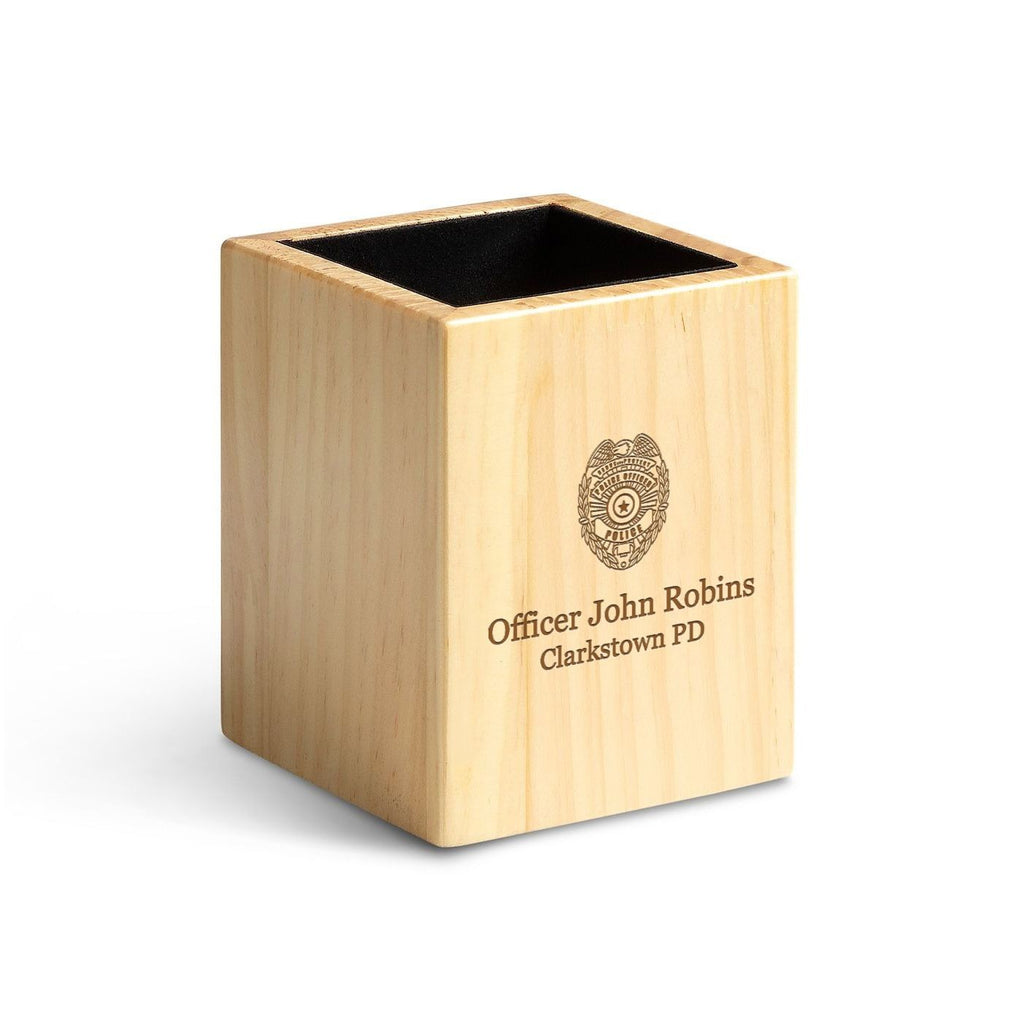 Maple Wood Police Theme Personalized Pen and Pencil Cup