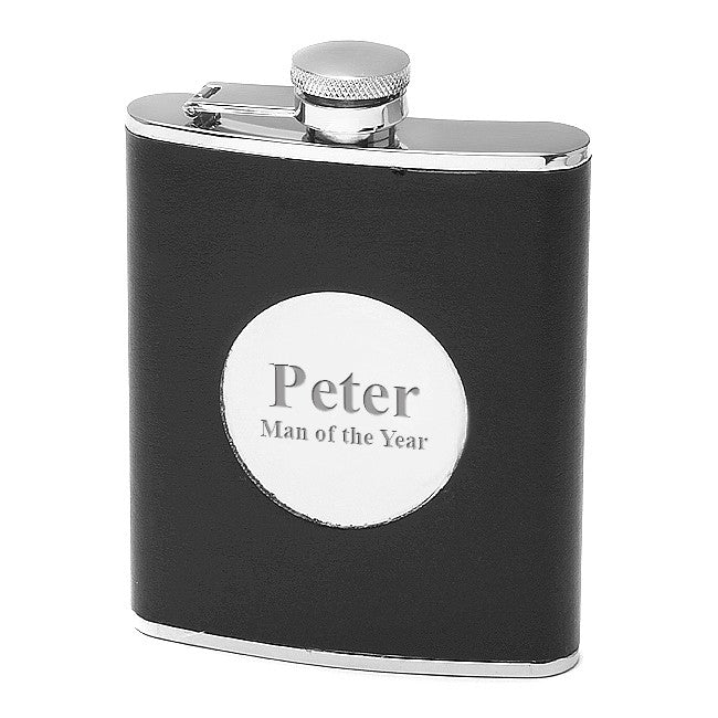 Black Leather Monogrammed Flask - Executive Gift Shoppe
