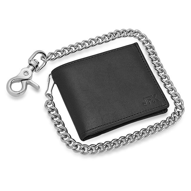 Black Bifold Biker Wallet With Chain