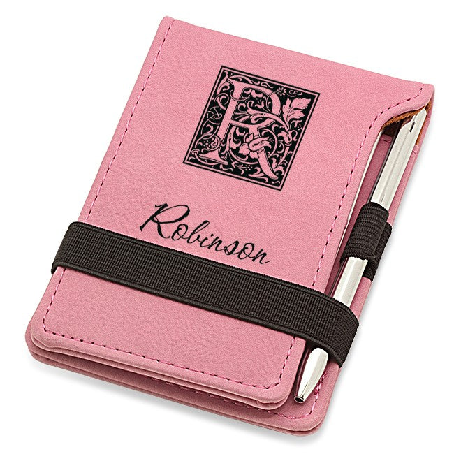 Initial Monogram Pink Leatherette Notepad & Pen