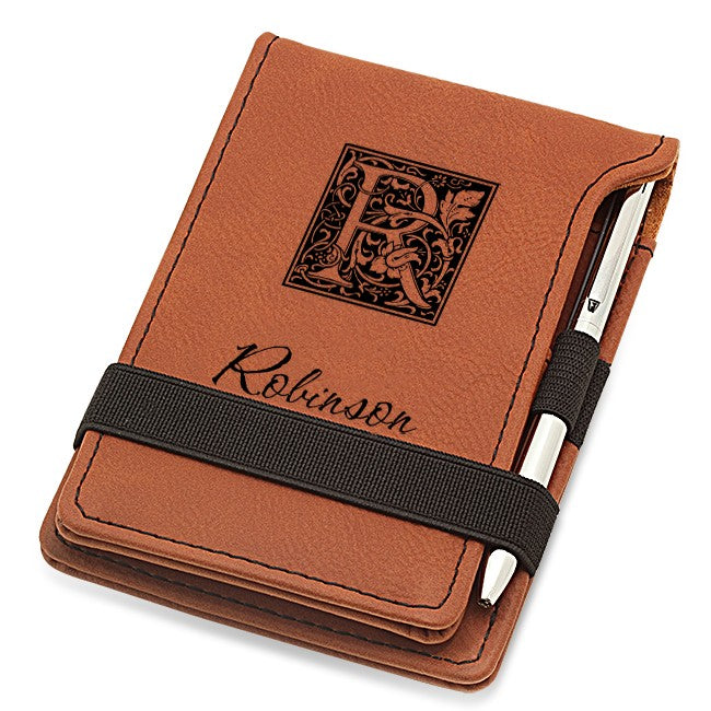 Initial Monogram Rawhide Leatherette Notepad & Pen